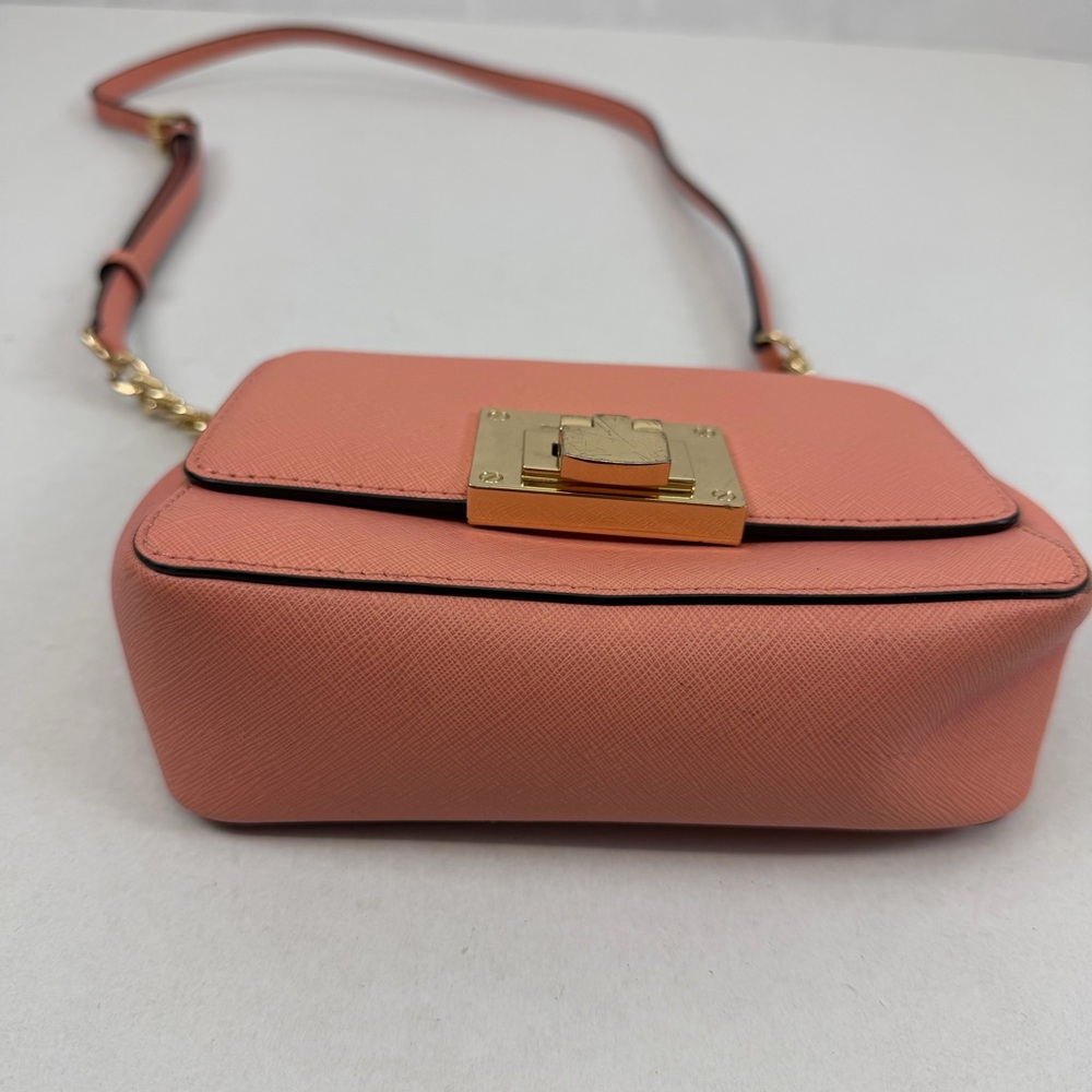 Michael Kors Mercer Extra Small Pebbled Leather Crossbody Bag Pink Gold Chain - Picture 3 of 10